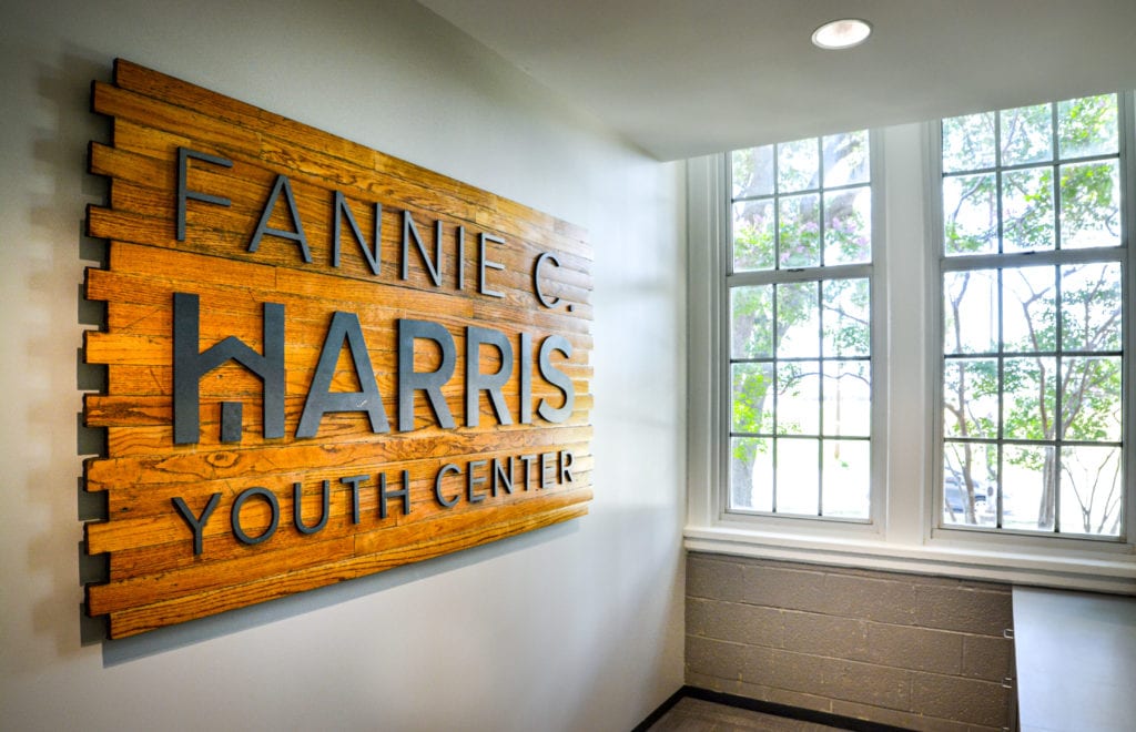 Image of a lobby sign created by PaceGFX for Fannie C. Harris Youth Center.
