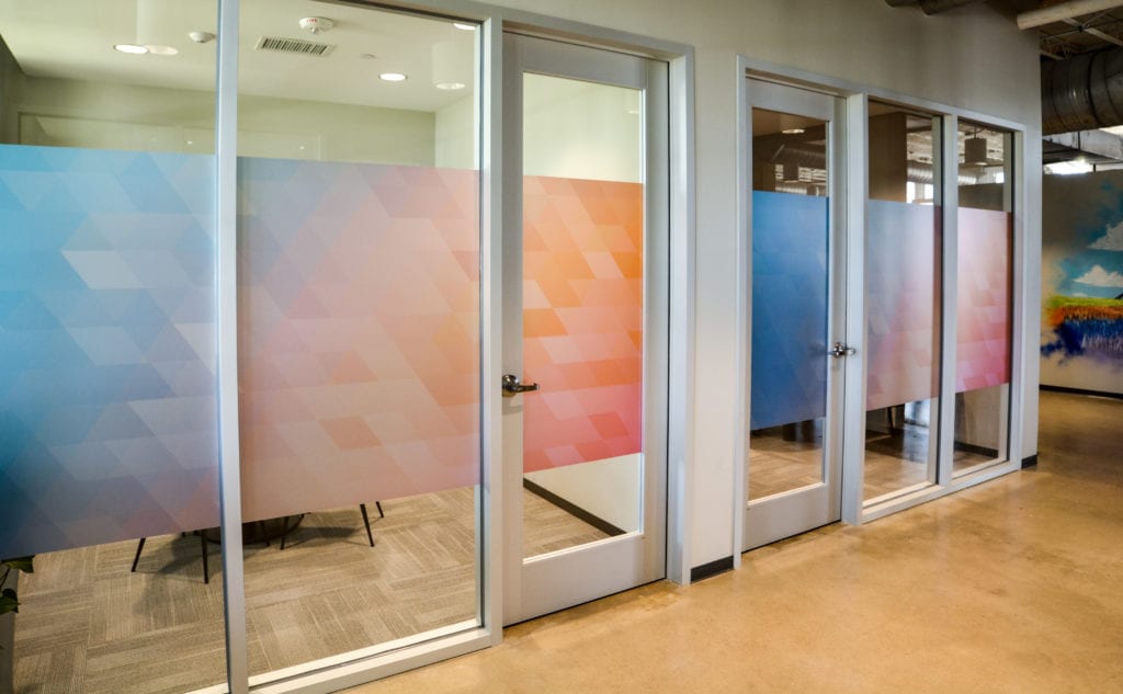 Image of colorful privacy film graphics at Fannie C. Harris Youth Center.